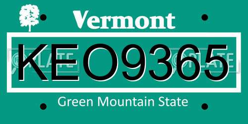 KEO9365 Vermont License Plate