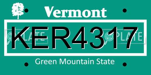 KER4317 Vermont License Plate