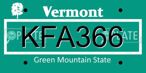 KFA366 Vermont License Plate