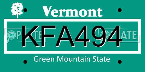 KFA494 Vermont License Plate