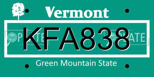 KFA838 Vermont License Plate