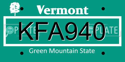 KFA940 Vermont License Plate
