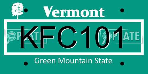 KFC101 Vermont License Plate