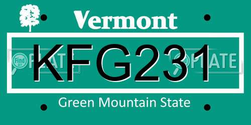 KFG231 Vermont License Plate