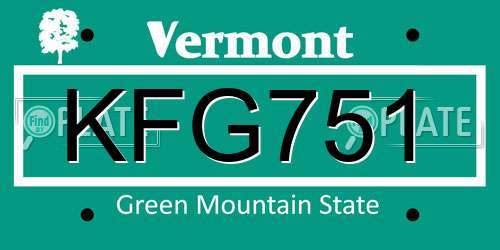 KFG751 Vermont License Plate