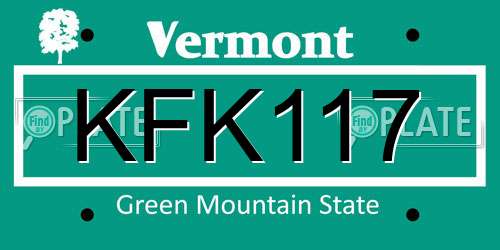 KFK117 Vermont License Plate