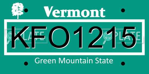 KFO1215 Vermont License Plate
