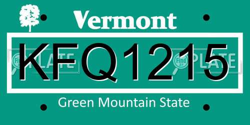 KFQ1215 Vermont License Plate