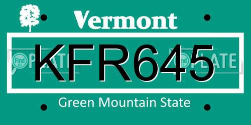 KFR645 Vermont License Plate