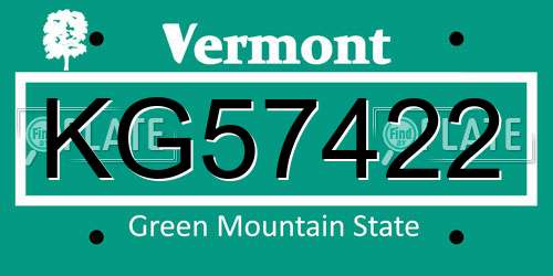 KG57422 Vermont License Plate