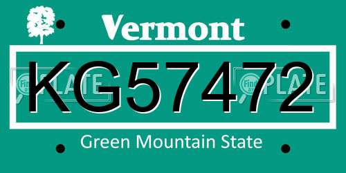 KG57472 Vermont License Plate