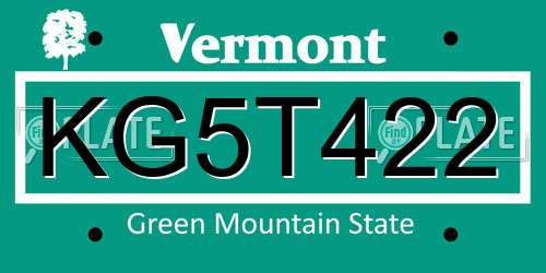 KG5T422 Vermont License Plate