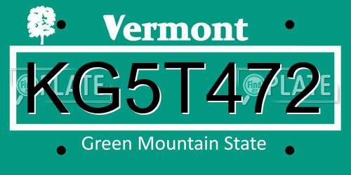 KG5T472 Vermont License Plate