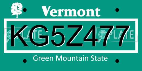 KG5Z477 Vermont License Plate
