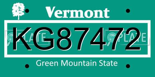 KG87472 Vermont License Plate