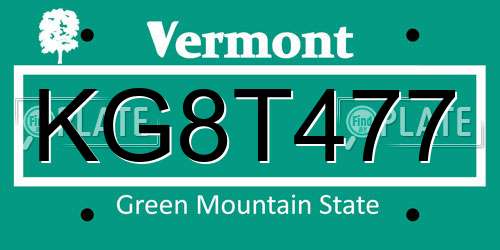 KG8T477 Vermont License Plate