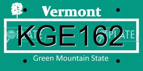 KGE162 Vermont License Plate