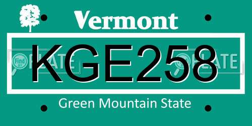 KGE258 Vermont License Plate