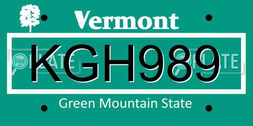 KGH989 Vermont License Plate