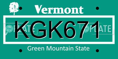 KGK671 Vermont License Plate