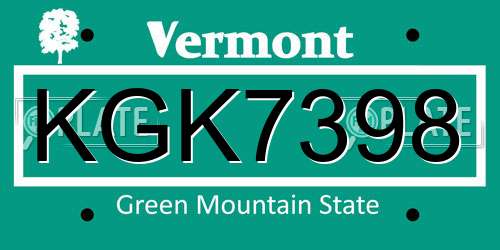 KGK7398 Vermont License Plate