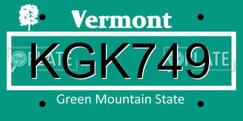 KGK749 Vermont License Plate