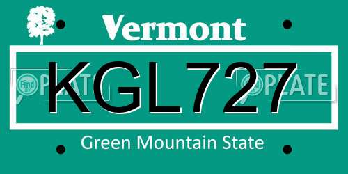 KGL727 Vermont License Plate