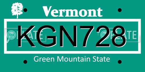 KGN728 Vermont License Plate
