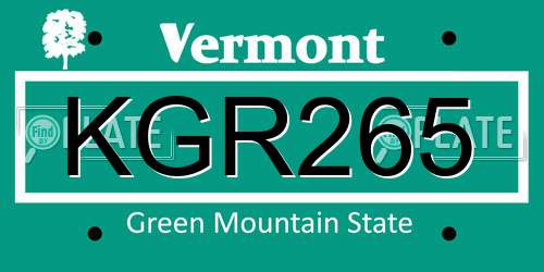 KGR265 Vermont License Plate