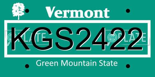 KGS2422 Vermont License Plate