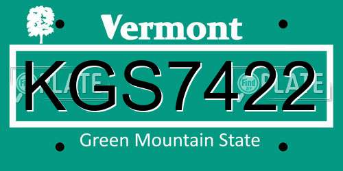 KGS7422 Vermont License Plate