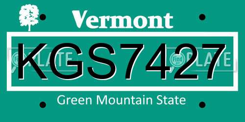 KGS7427 Vermont License Plate