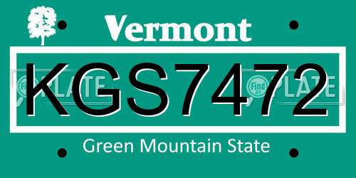 KGS7472 Vermont License Plate