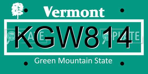 KGW814 Vermont License Plate