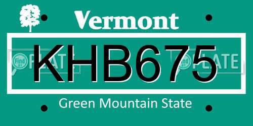 KHB675 Vermont License Plate