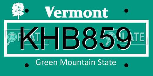 KHB859 Vermont License Plate
