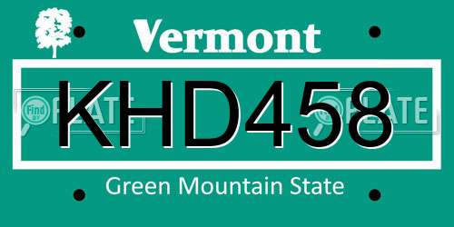 KHD458 Vermont License Plate