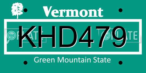 KHD479 Vermont License Plate