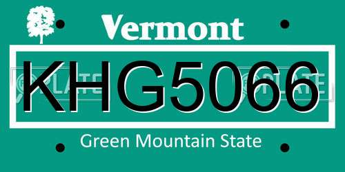 KHG5066 Vermont License Plate