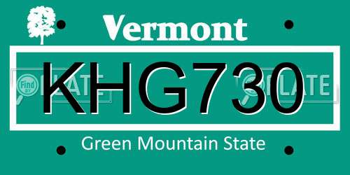 KHG730 Vermont License Plate