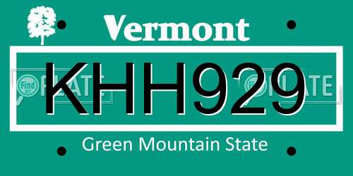 KHH929 Vermont License Plate