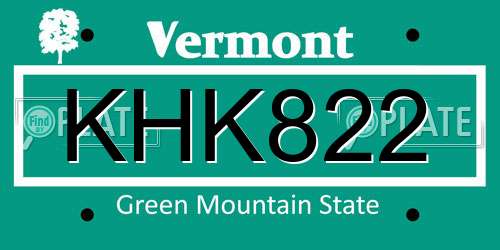 KHK822 Vermont License Plate