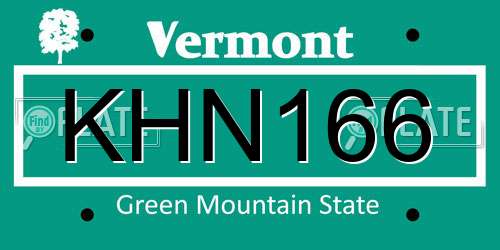 KHN166 Vermont License Plate
