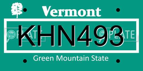 KHN493 Vermont License Plate