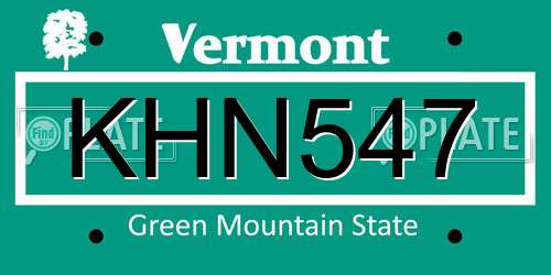 KHN547 Vermont License Plate