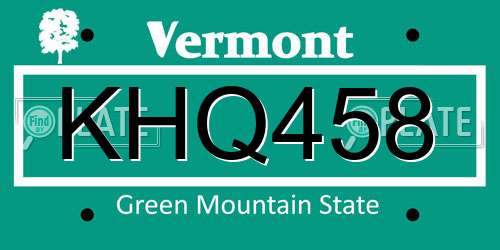KHQ458 Vermont License Plate