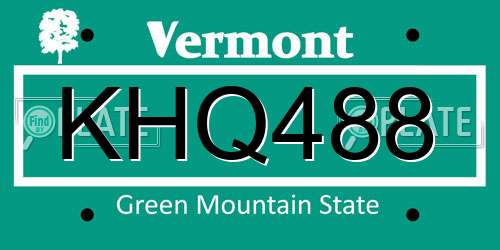 KHQ488 Vermont License Plate