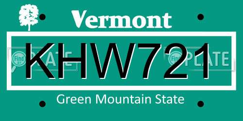 KHW721 Vermont License Plate