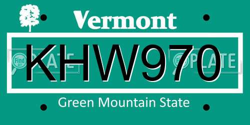 KHW970 Vermont License Plate