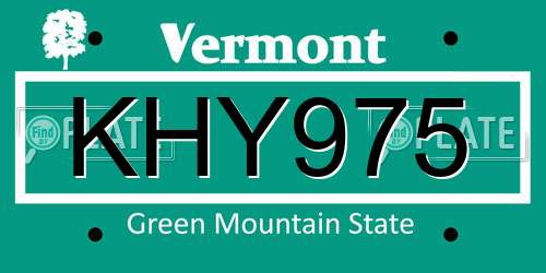 KHY975 Vermont License Plate
